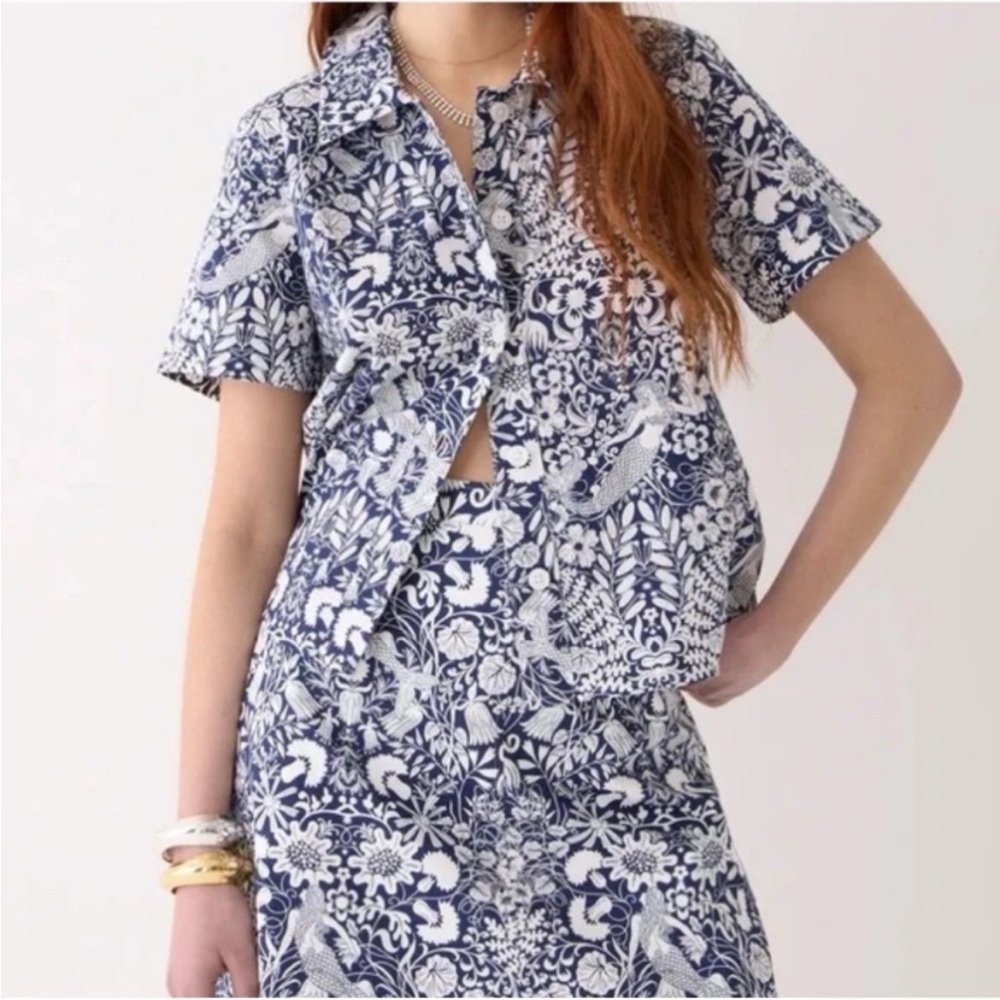 J. Crew Gamine Cotton Poplin Mermaid Floral Short Sleeve Button Down Shirt sz 12